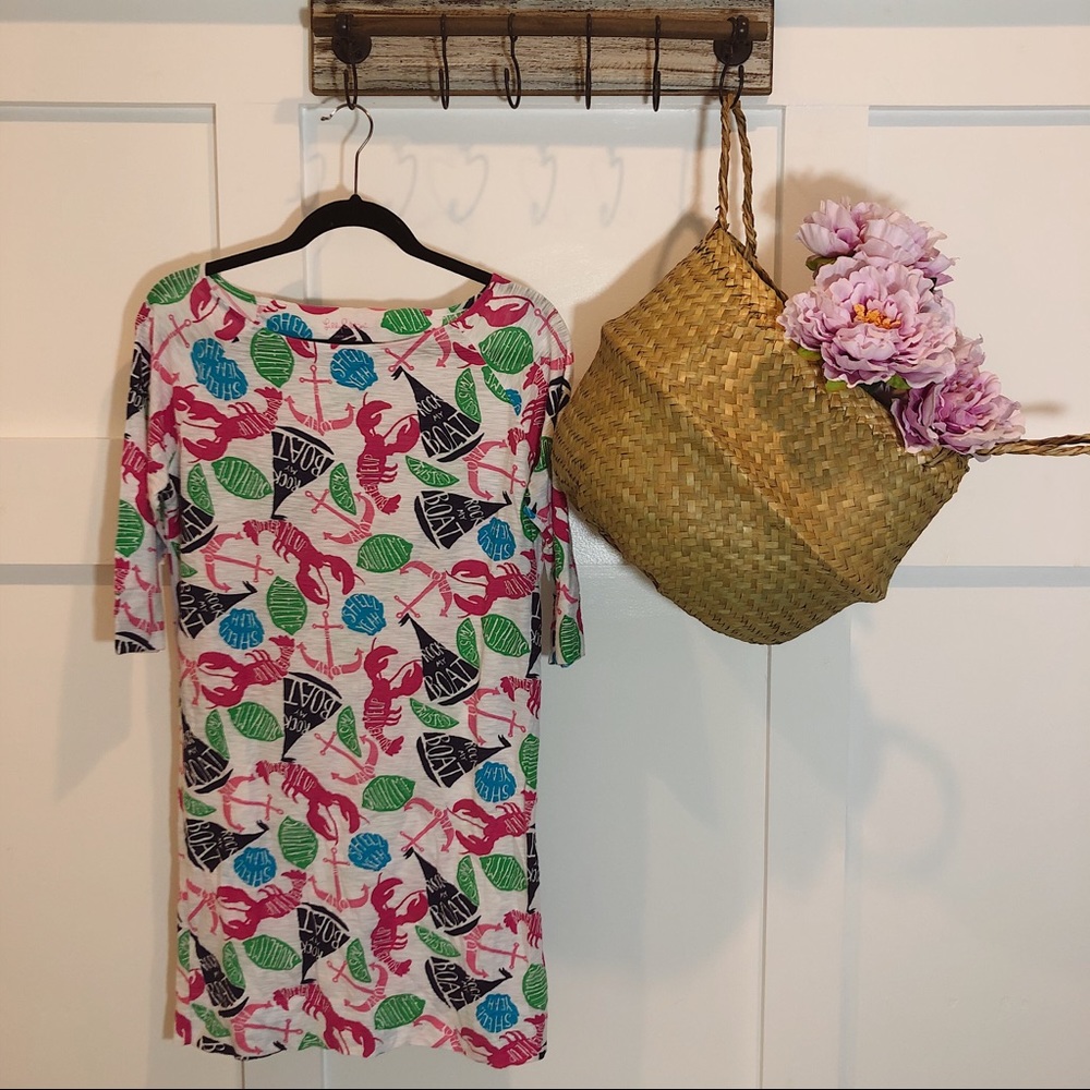 Lily Pulitzer Print Boat Neck Shirt Dress